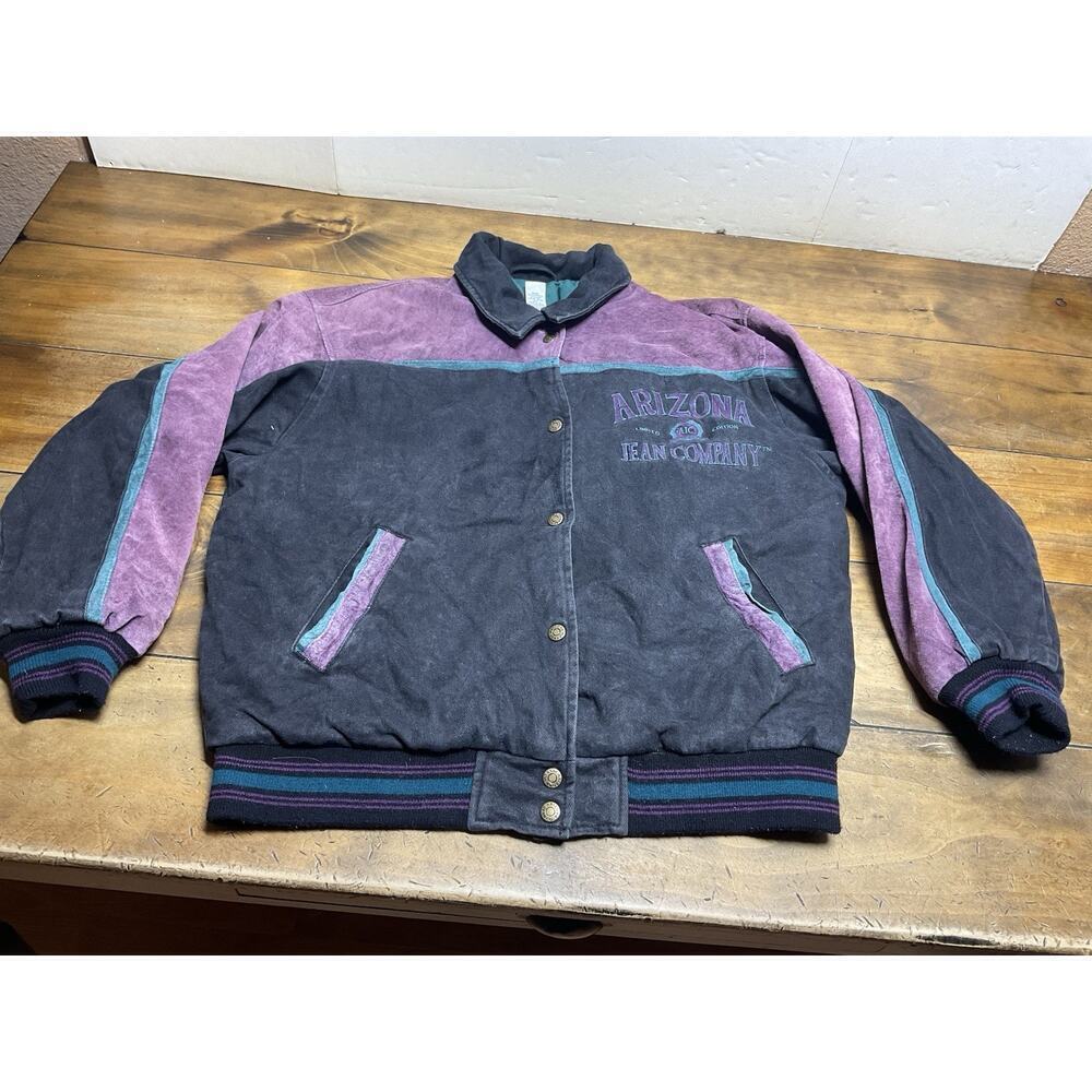 VINTAGE Arizona Jacket Mens Medium Purple Suede Leather Varsity Bomber 90s